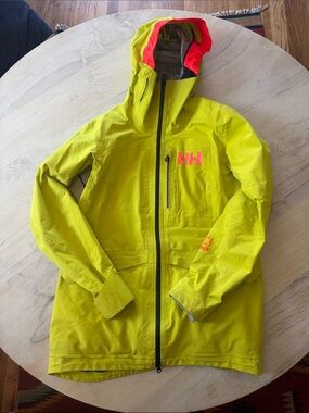 Helly Hansen Bright Yellow Hooded Ski Shell with Coral Accent